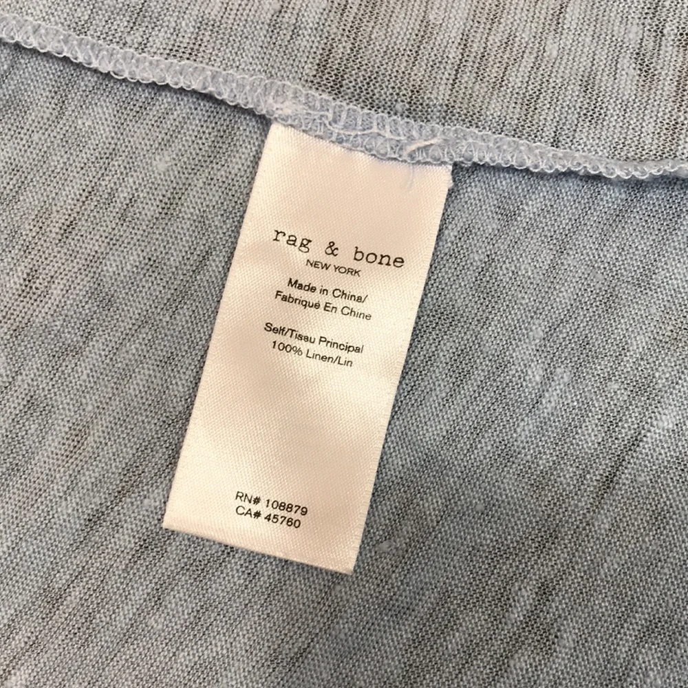 🍄 Rag & Bone  Payton Blue Linen Color Block T-Shirt - Picture 6 of 9